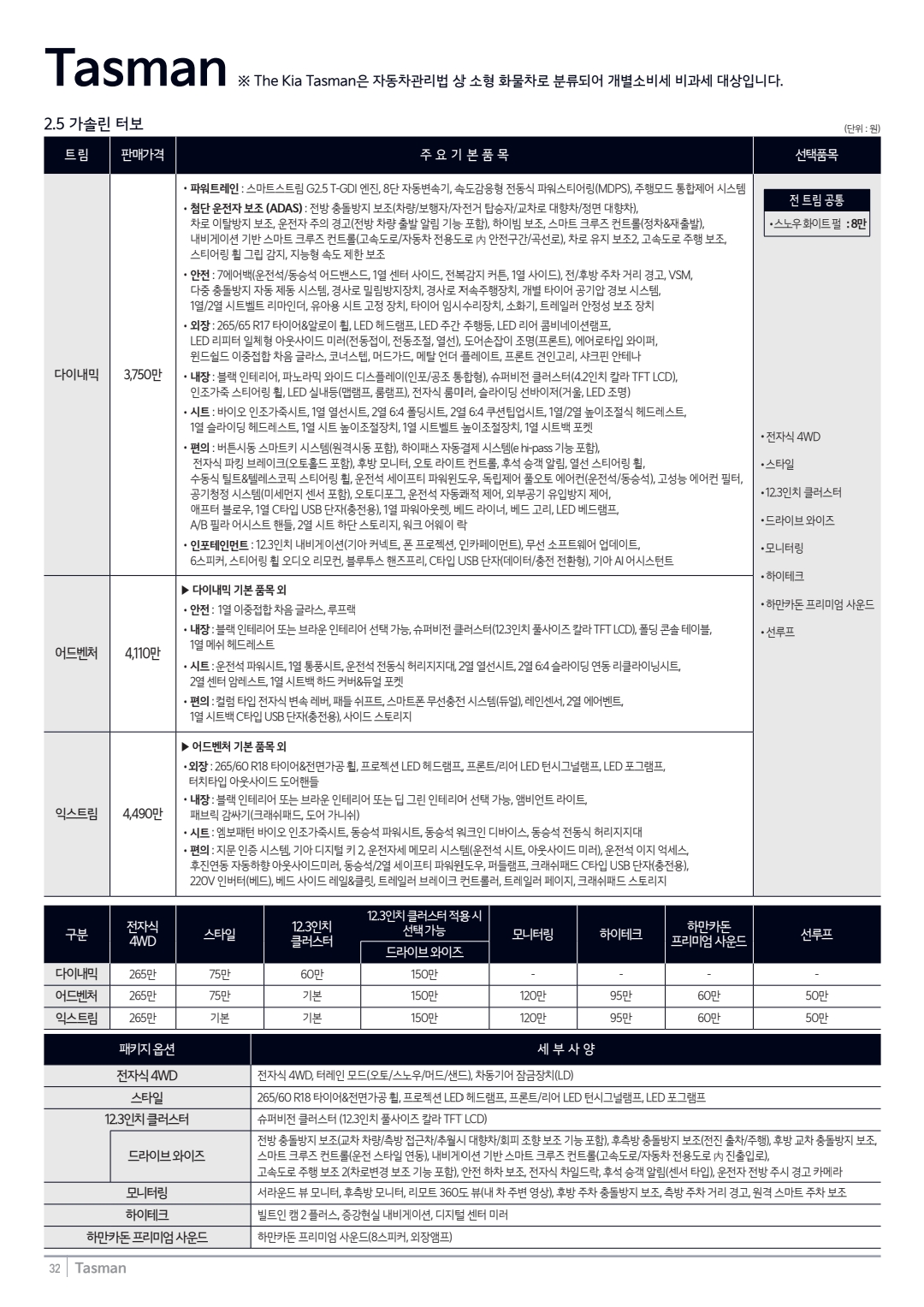 기아차 타스만 가격표 카탈로그
