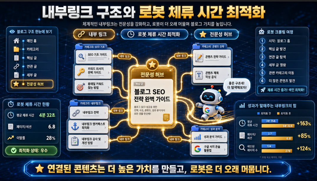 로봇의 체류 시간을 늘리고 전문성을 증명하는 촘촘한 내부 링크 및 블로그 계층 구조 설계