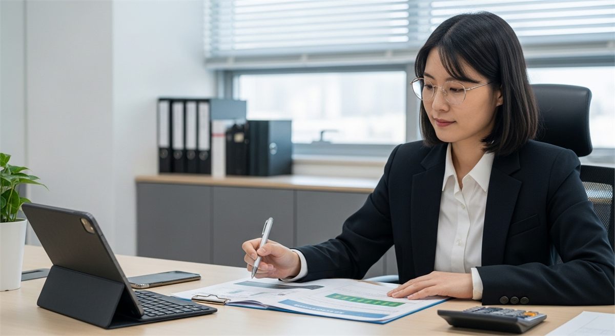 한국인 직장인이 배터리 업종 자료를 검토하는 모습 