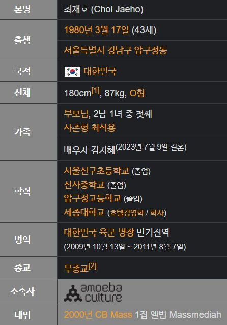최자 프로필 나이 학력 커리어 아버지
