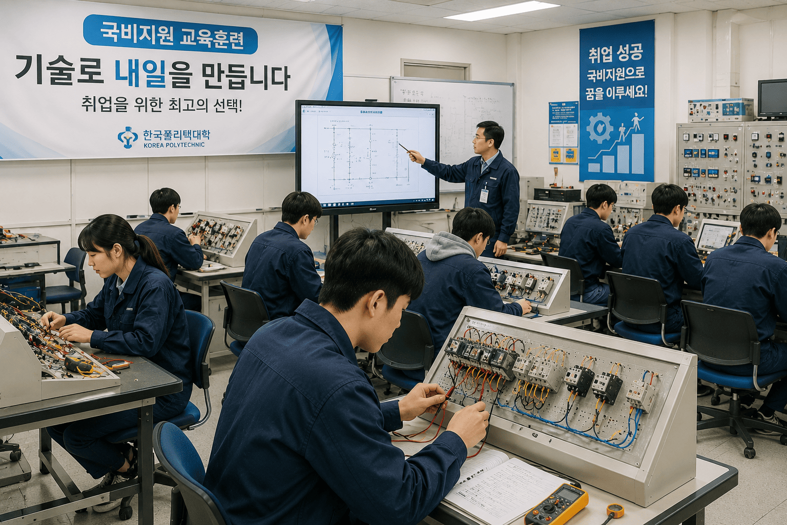 국비지원 직업훈련 과정에서 실습하는 모습