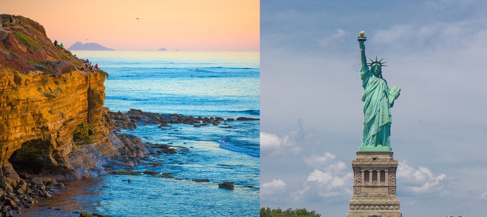 왼쪽-LA 바다 오른쪽- New York 자유의 여신상
