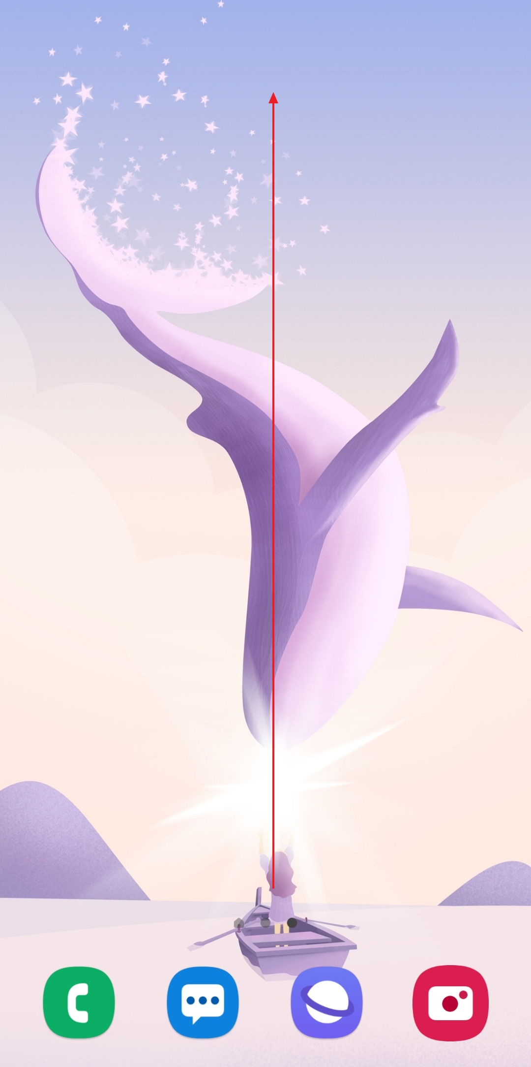 앱 서랍을 열기 위해 홈 화면을 위로 슬라이드