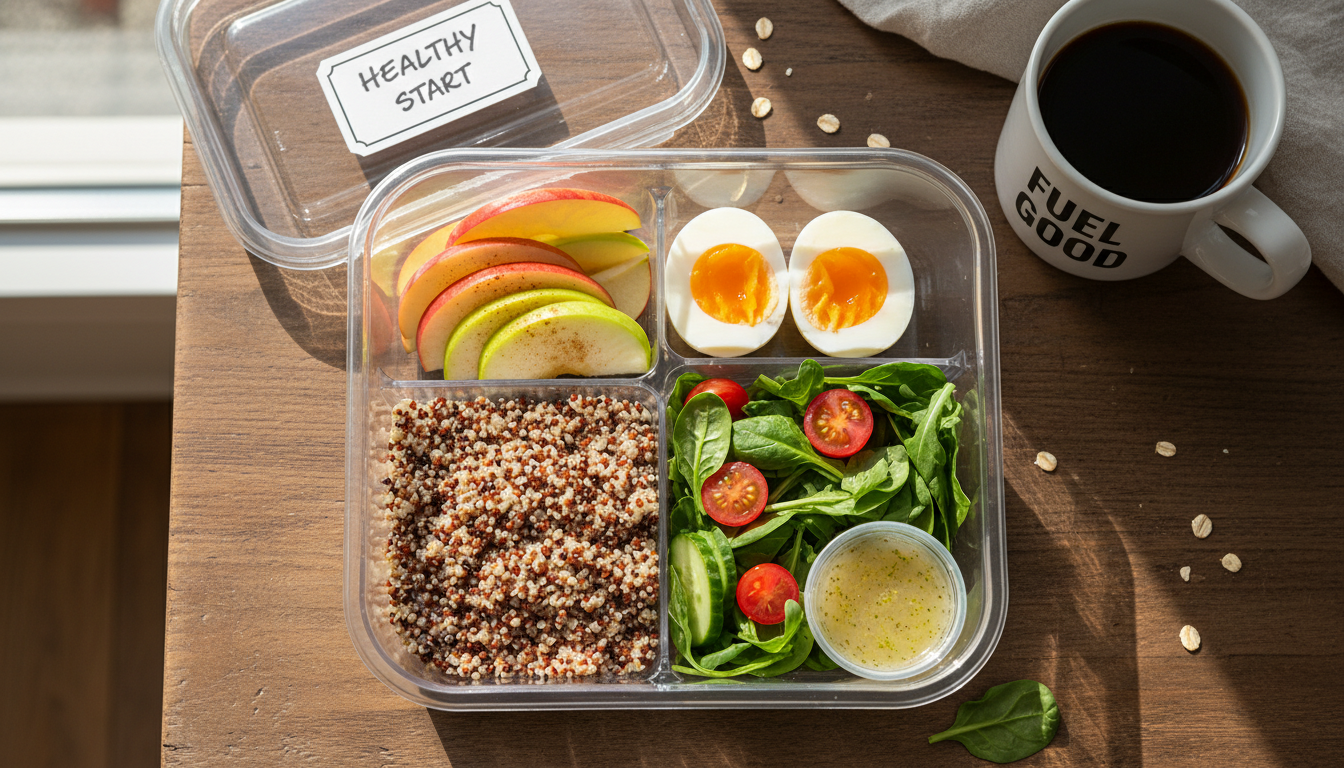 사과와 아메리카노에 계란과 채소를 더한 건강한 다이어트 식단 예시