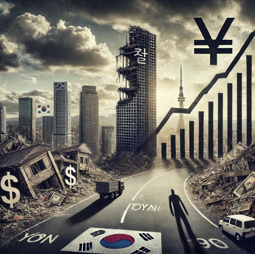 일본 부동산 붕괴의 전철을 한국 부동산이 따를것인가? 를 연상할 수 있는 이미지