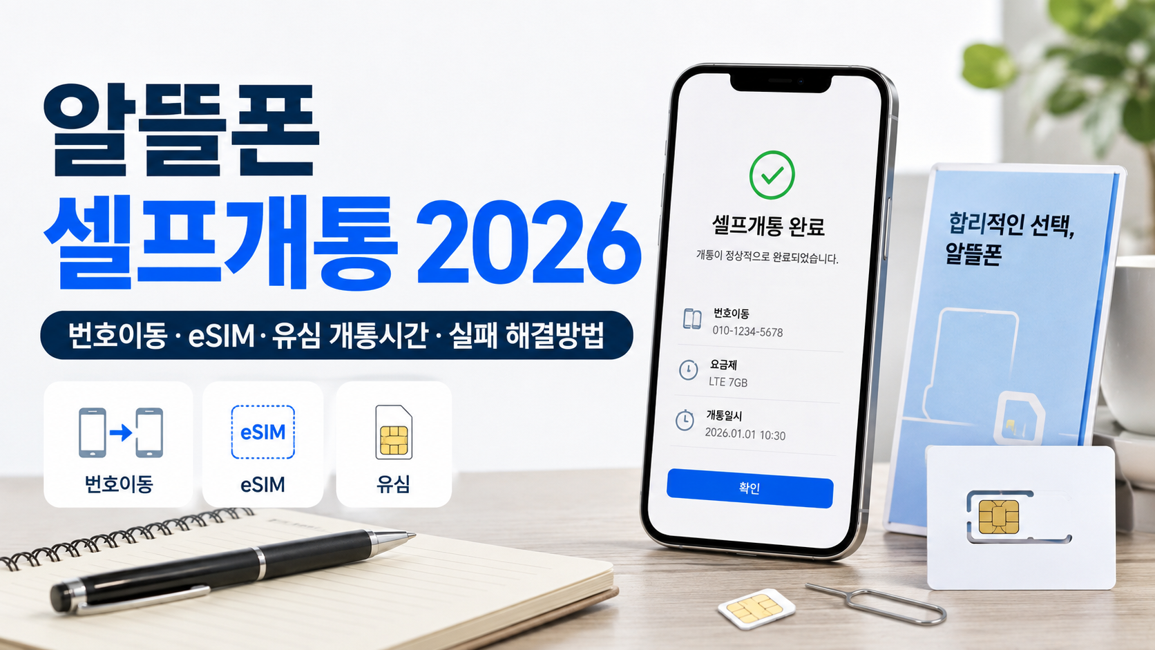 알뜰폰 셀프개통 2026|번호이동·eSIM·유심 개통시간·실패 해결방법