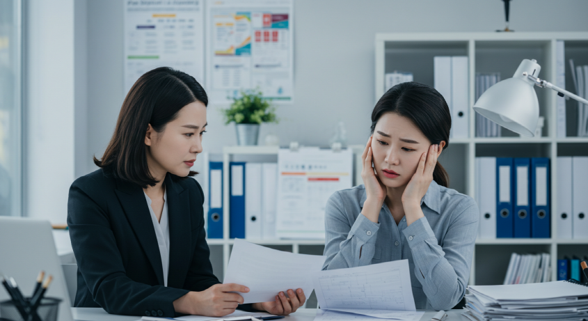 전남신용보증재단 직원이 호우 피해를 입은 소상공인에게 지원을 설명하는 모습