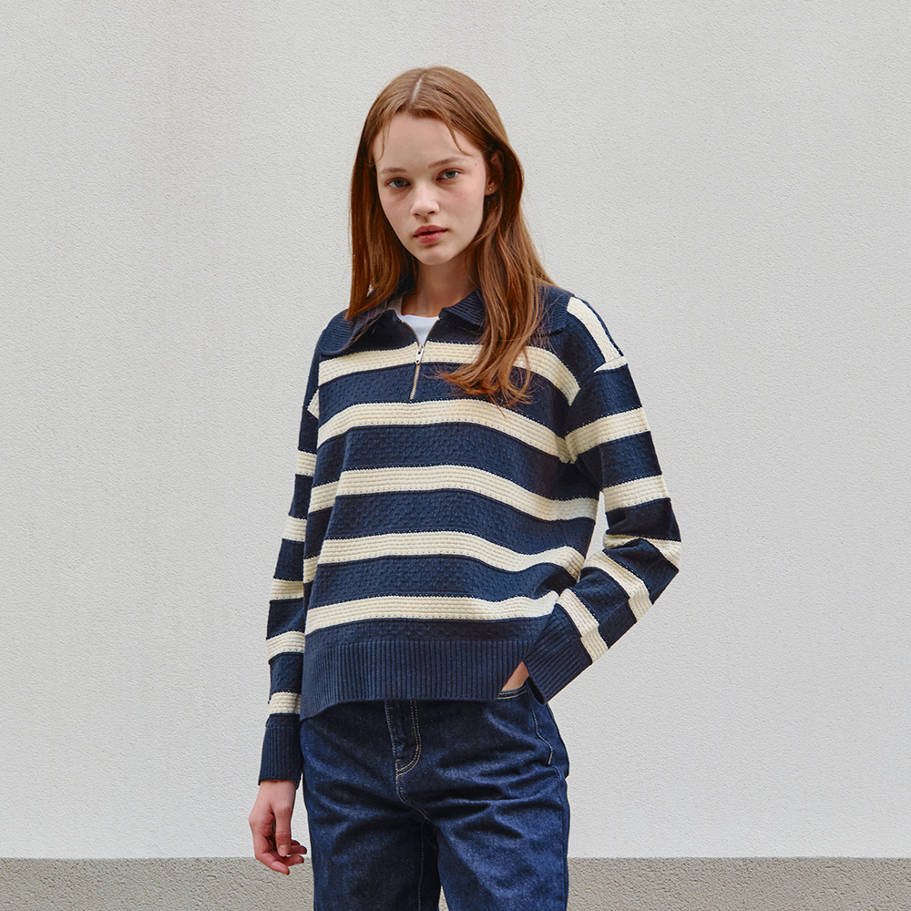 마인드브릿지 볼드스트라이프반집업니트 MWKT6202