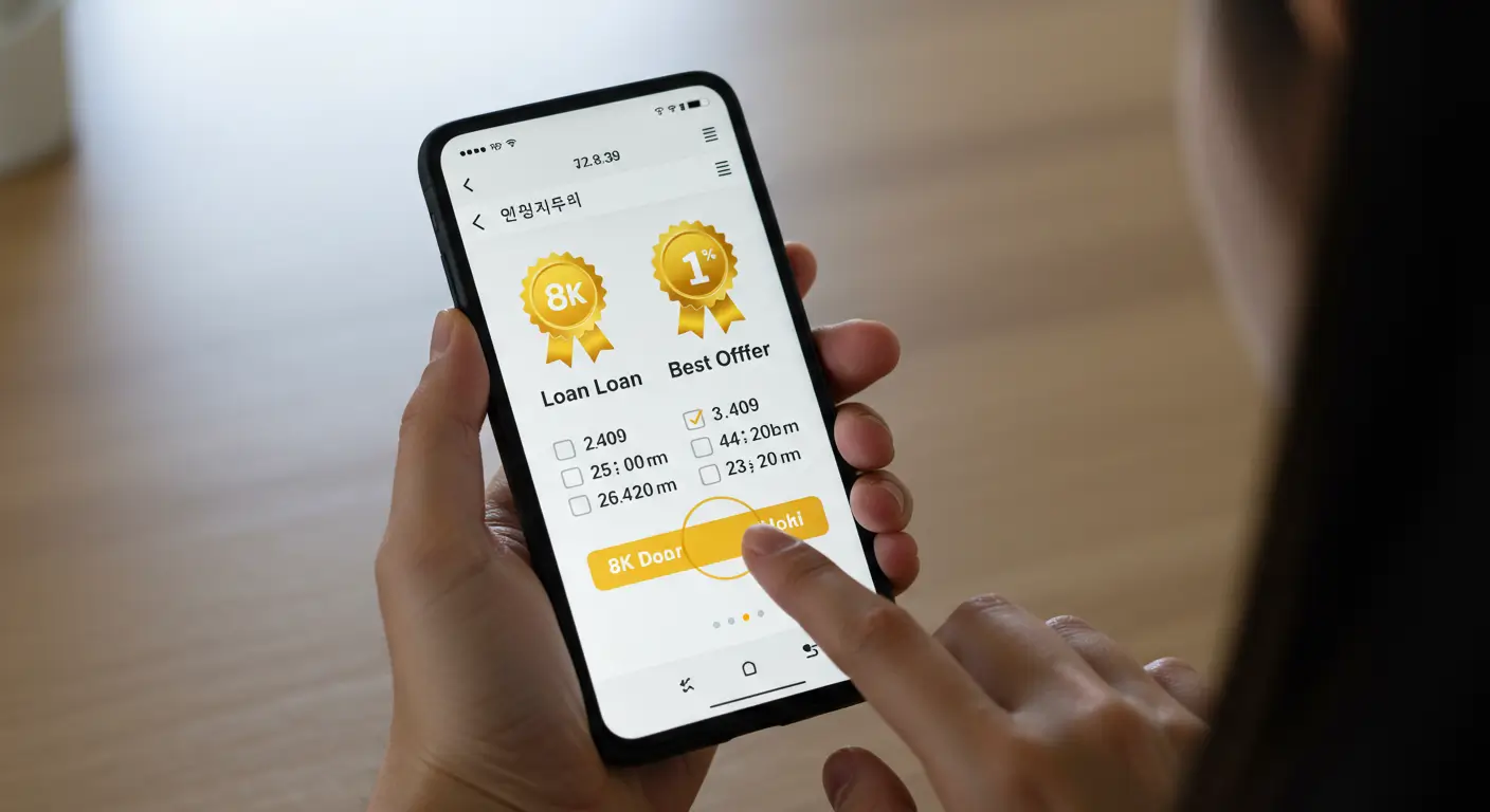스마트폰 비교견적 서비스로 가장 유리한 중고차 대환대출 상품을 선택하는 모습