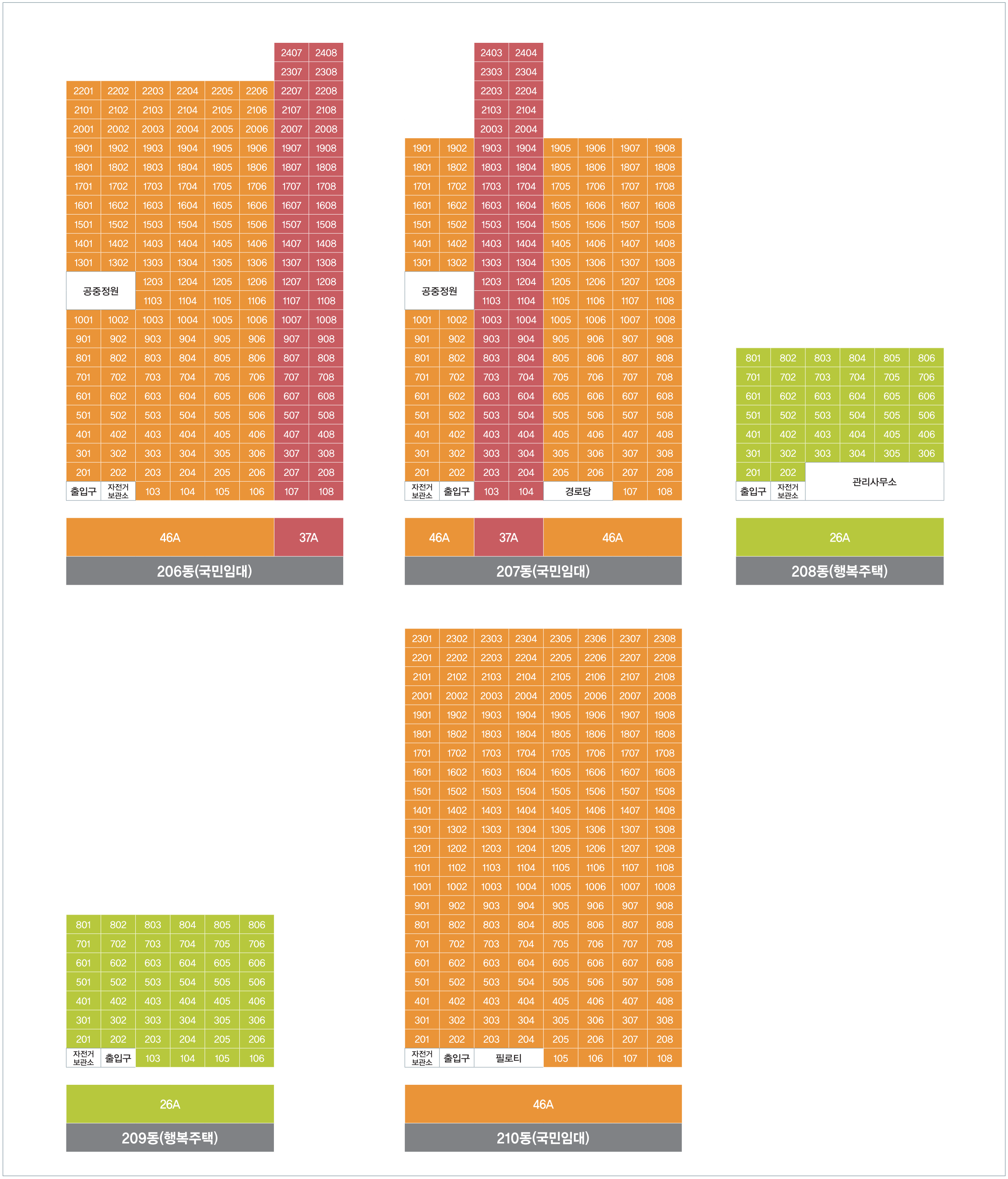 대구도남 A2블록 행복주택 동호배치도