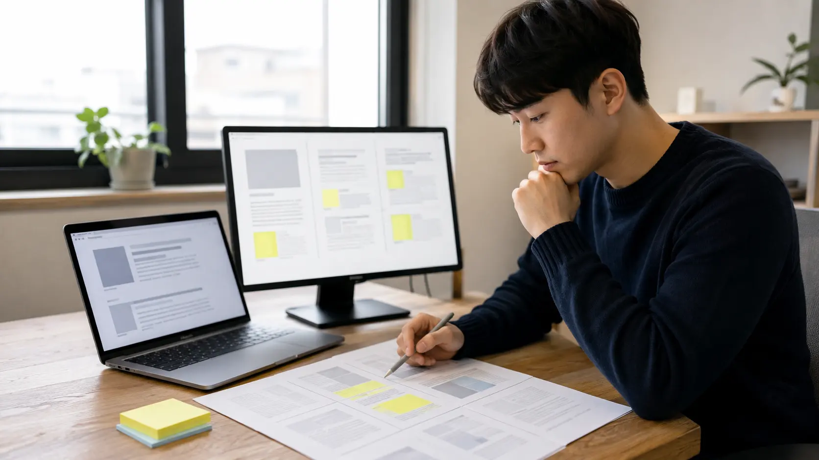 AI 초안과 기존 글 중복을 비교하는 장면