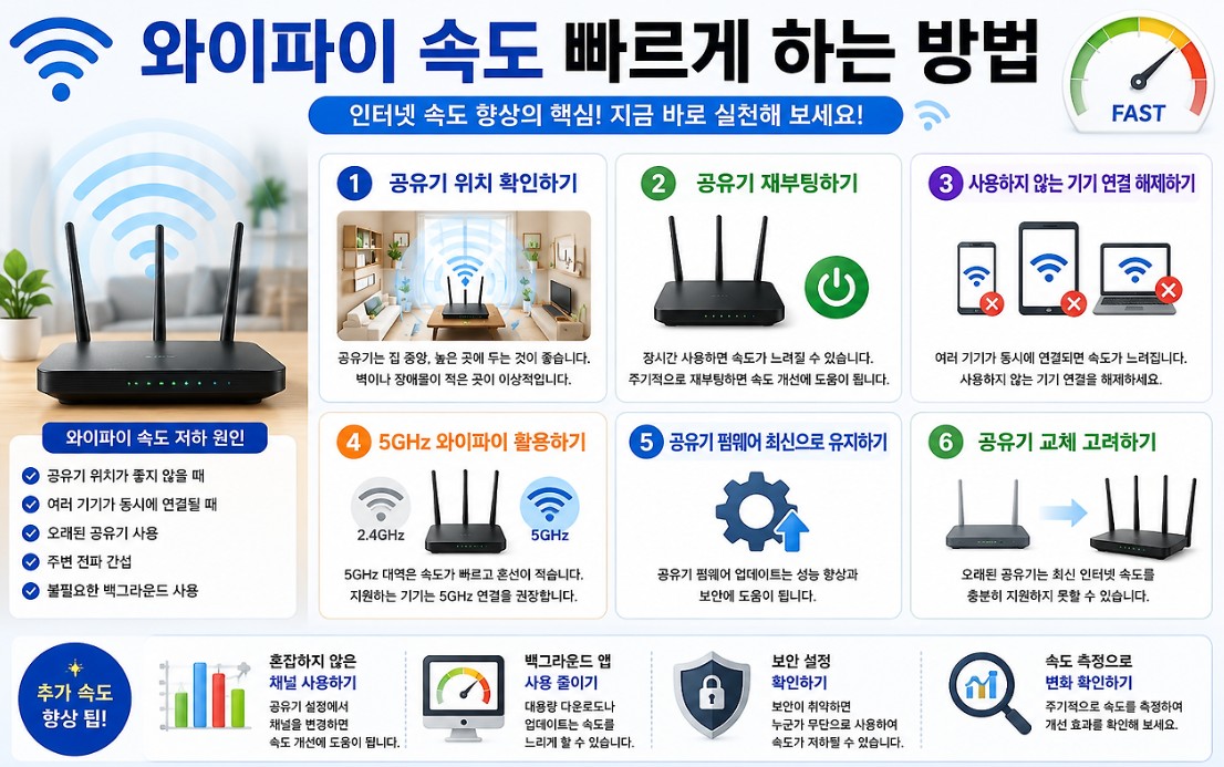 와이파이 속도 빠르게 하는 방법
