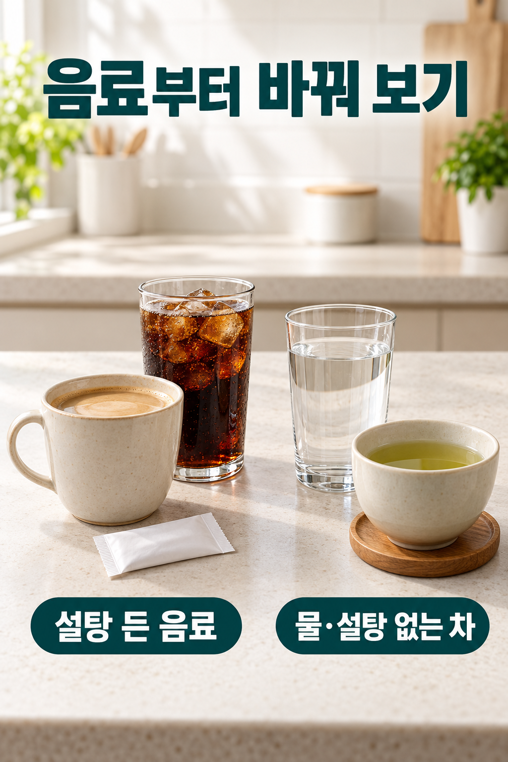설탕 든 믹스커피와 탄산음료를 물&middot;설탕 없는 차로 바꾸는 선택