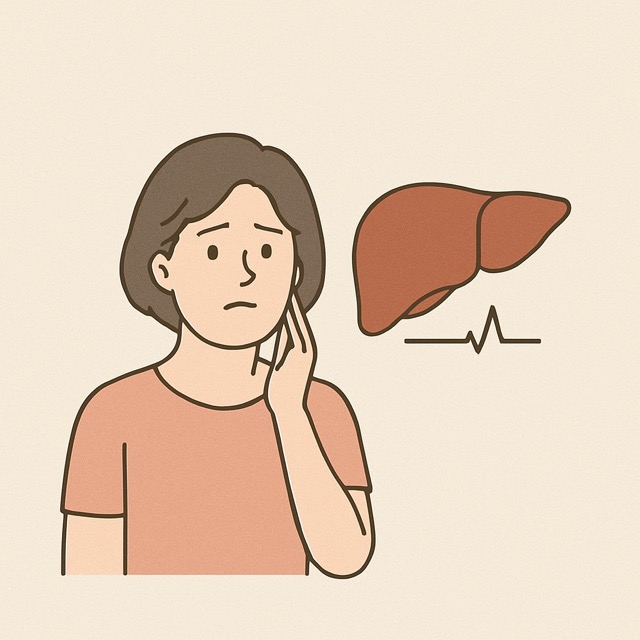 40대 이후 간 건강에 대해 걱정하는 중년 여성(출처: 자체제작)