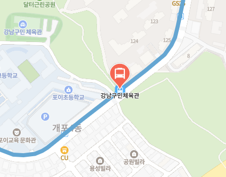 강남구민체육관에서 인천공항 리무진 공항버스(6104번) 지도 위치