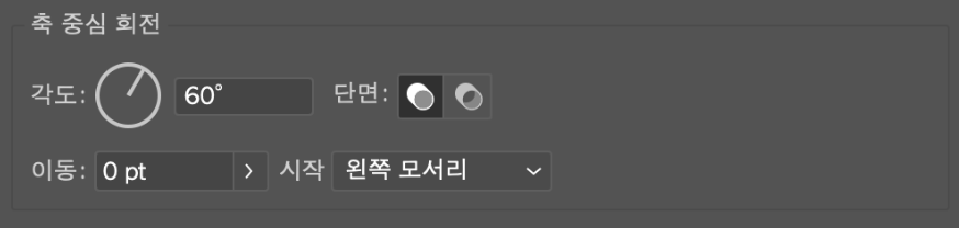 축 중심 회전 옵션