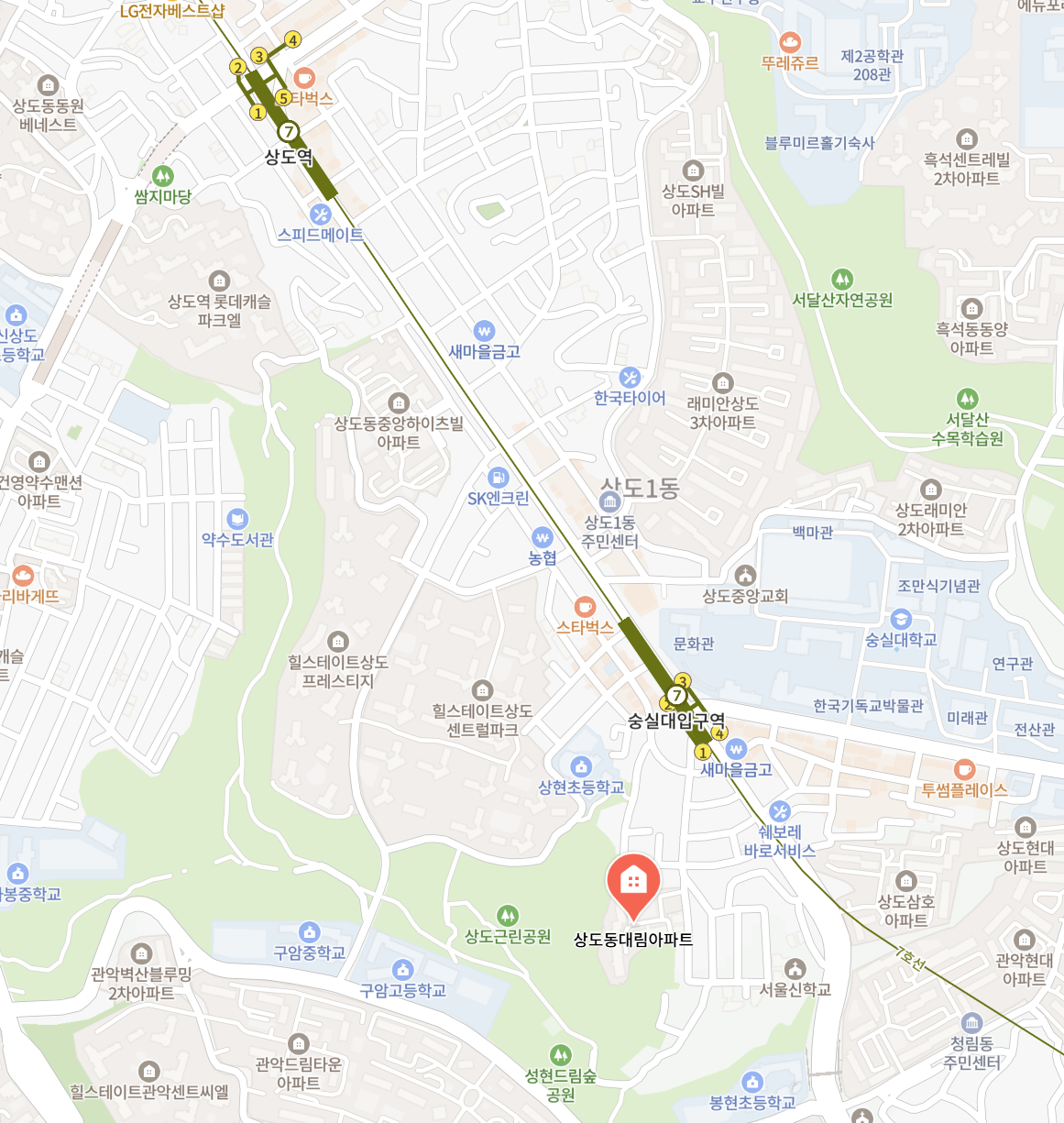 동작구 상도동 상도1동대림 아파트 위치 지도