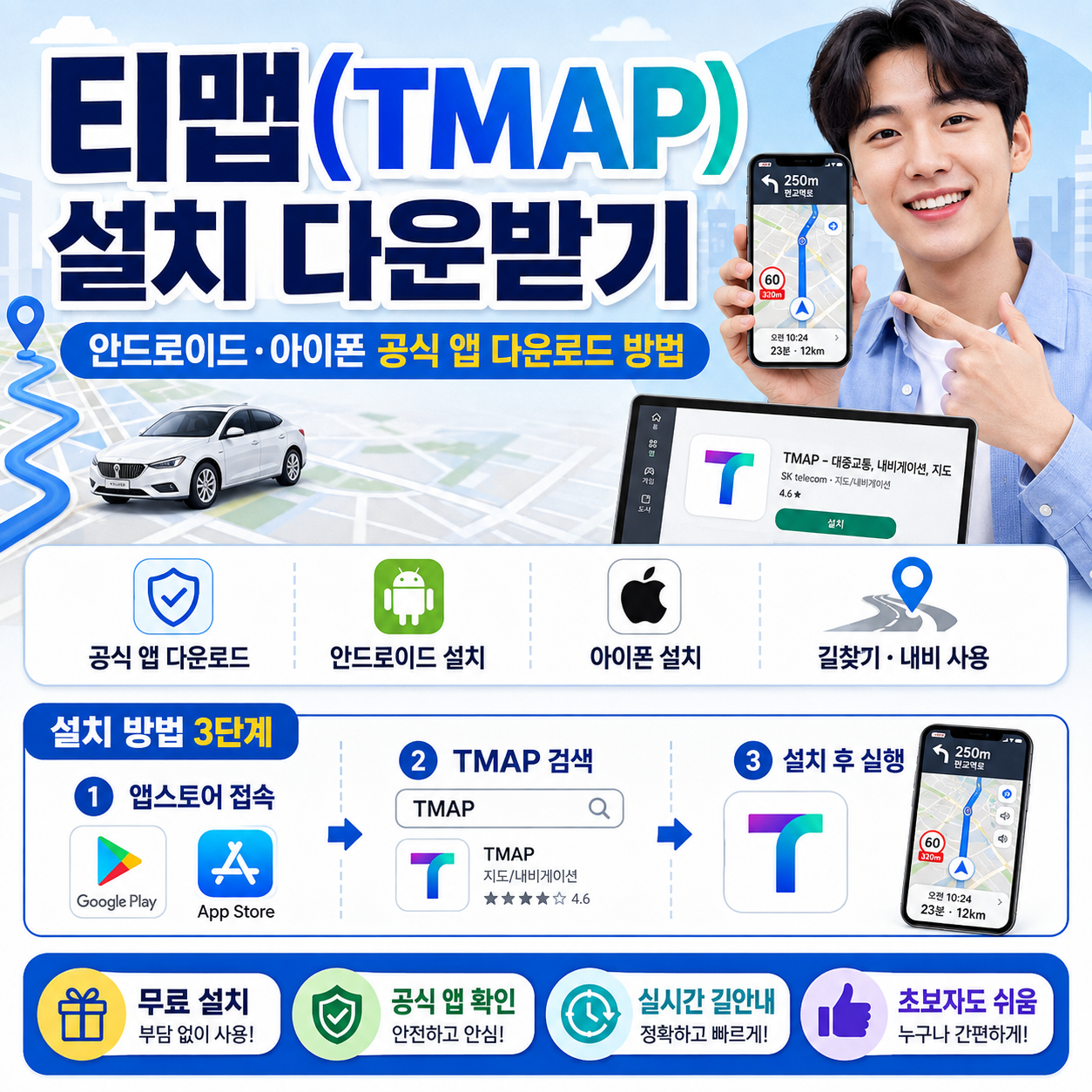 티맵(TMAP) 설치 다운받기｜안드로이드&middot;아이폰 공식 앱 다운로드 방법