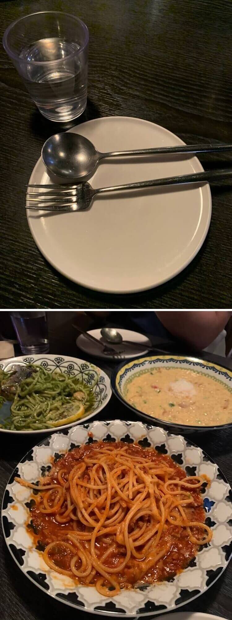 기본 세팅 및 조리되어 소스를 섞은 음식 모습