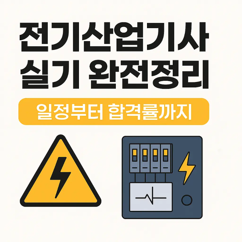 전기산업기사 실기 시험의 일정과 합격률 정보를 안내하는 블로그용 썸네일 이미지