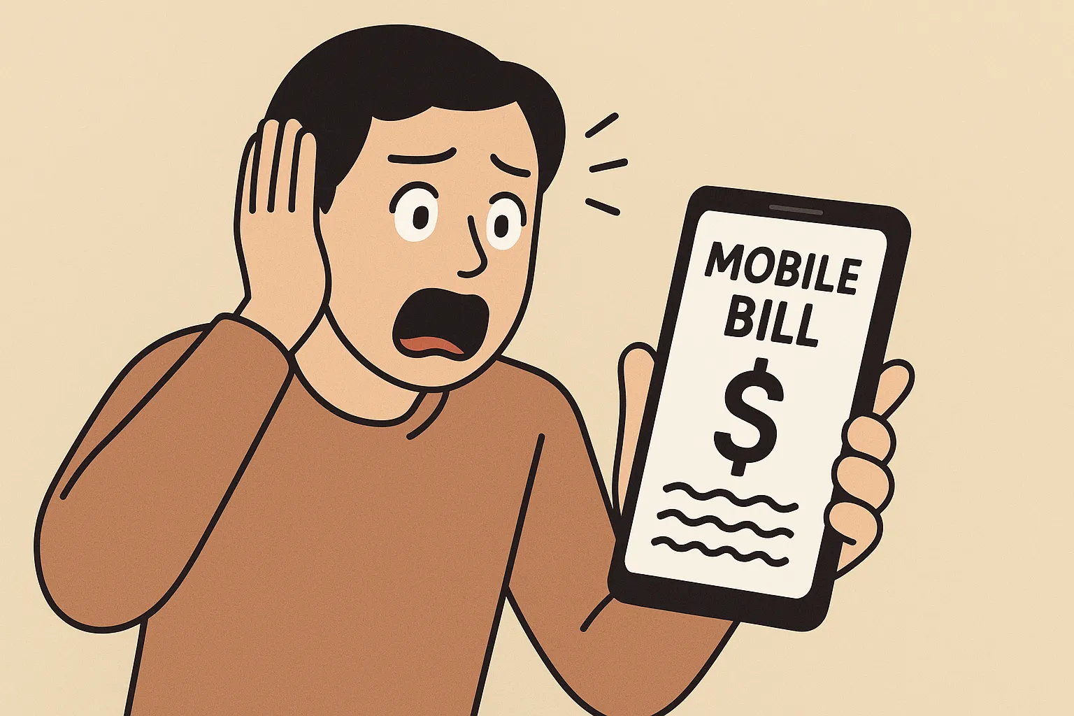 예상치 못한 휴대폰 요금을 보고 놀라는 한국인