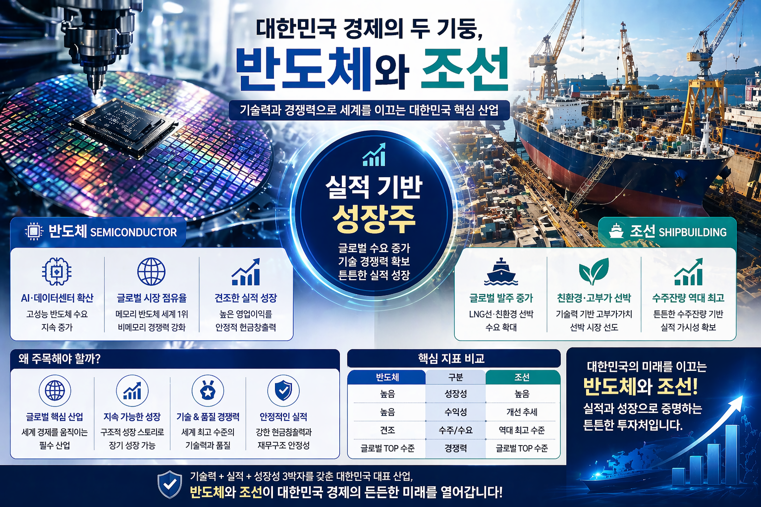 국내주식 반도체주와 조선주 섹터 비교