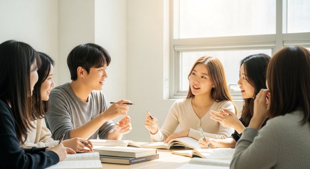 스터디 모임에서 토론하는 학생들