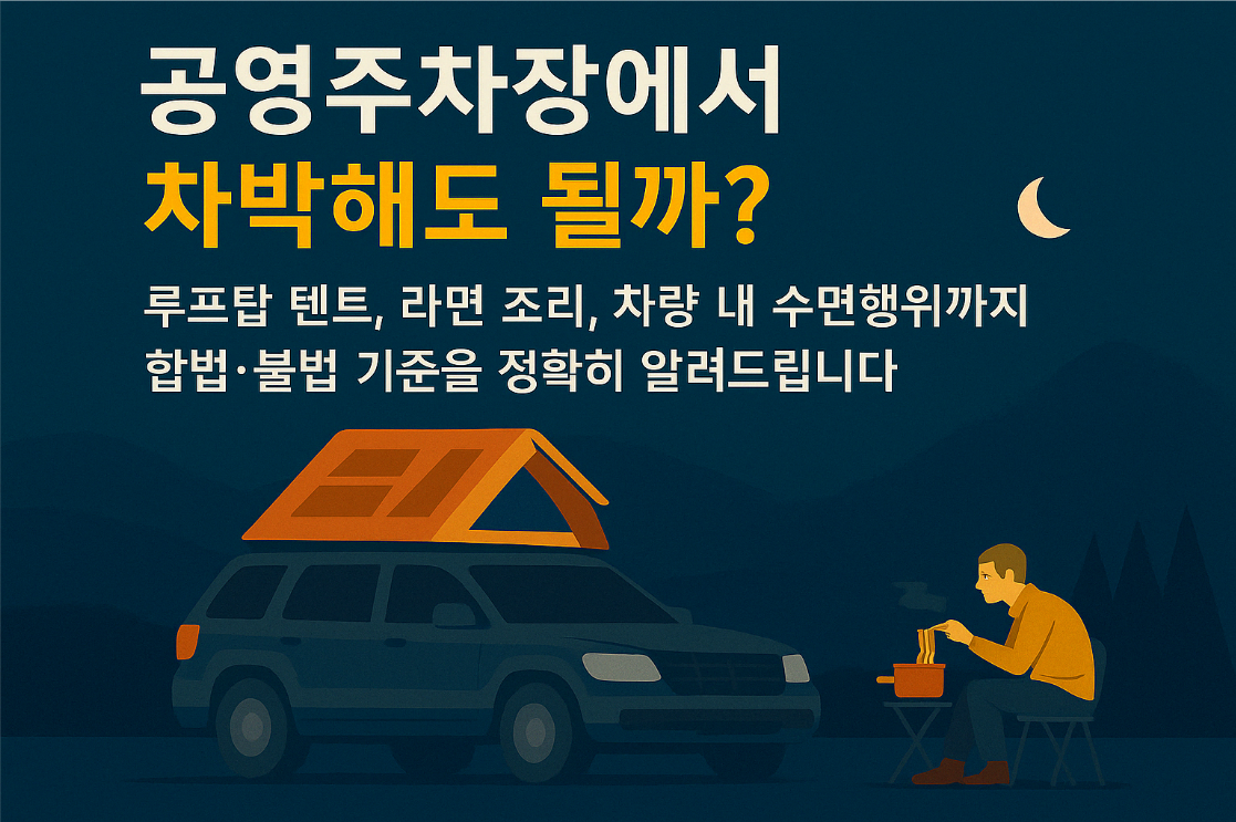 공영주차장 차박, 불법과 합법의 기준은? – 루프탑 텐트·취사·수면행위