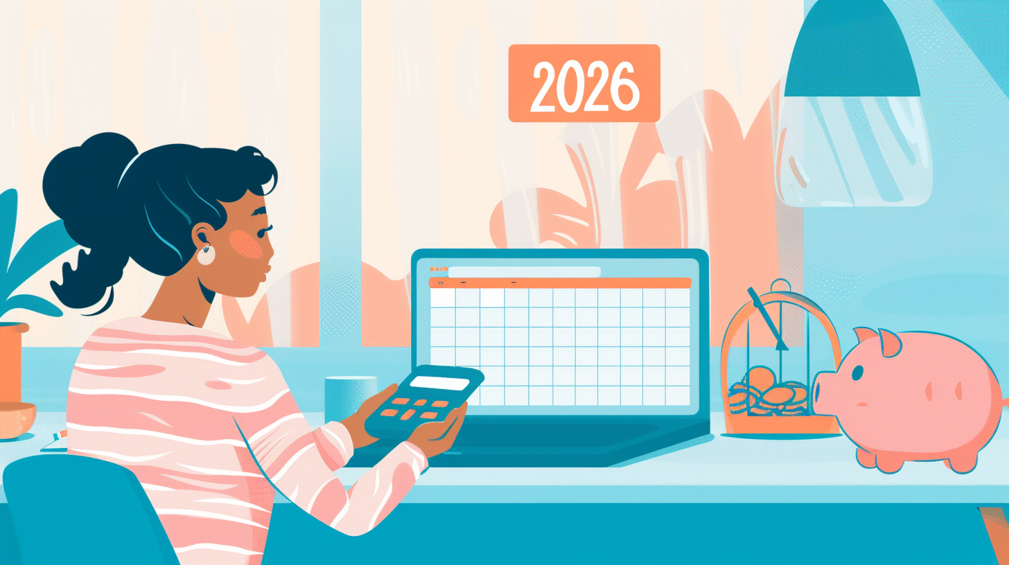 2026년 사후지급금이 폐지된 육아휴직 급여 개편안을 바탕으로 월별 실령액을 시뮬레이션하고 가계 예산을 세우는 부모의 모습