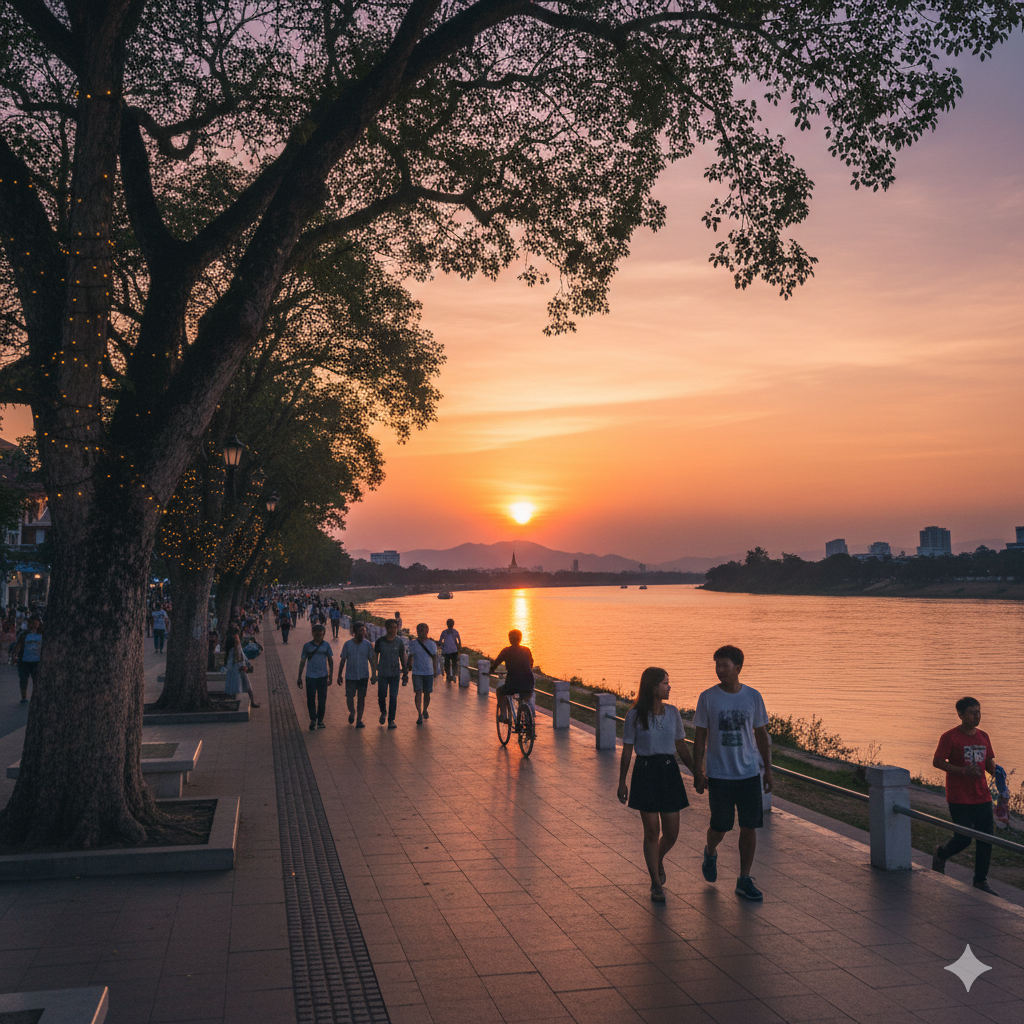 조용하고 한적한 강가 산책 메콩강 산책길