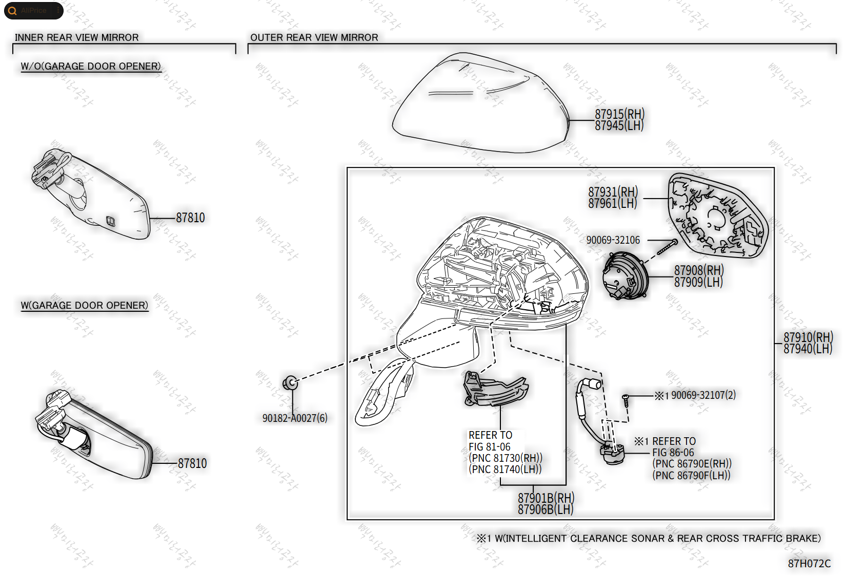 캠리 8세대 사이드미러 분해 구조 파츠 명칭