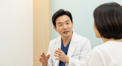 위암 검진 및 치료 시 주의사항을 설명하는 의사