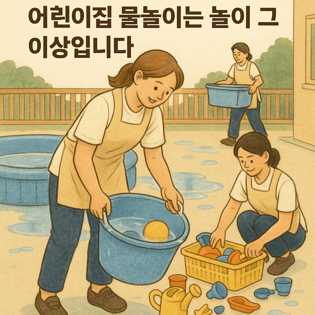 물놀이후 정리하는 어린이집 교직원