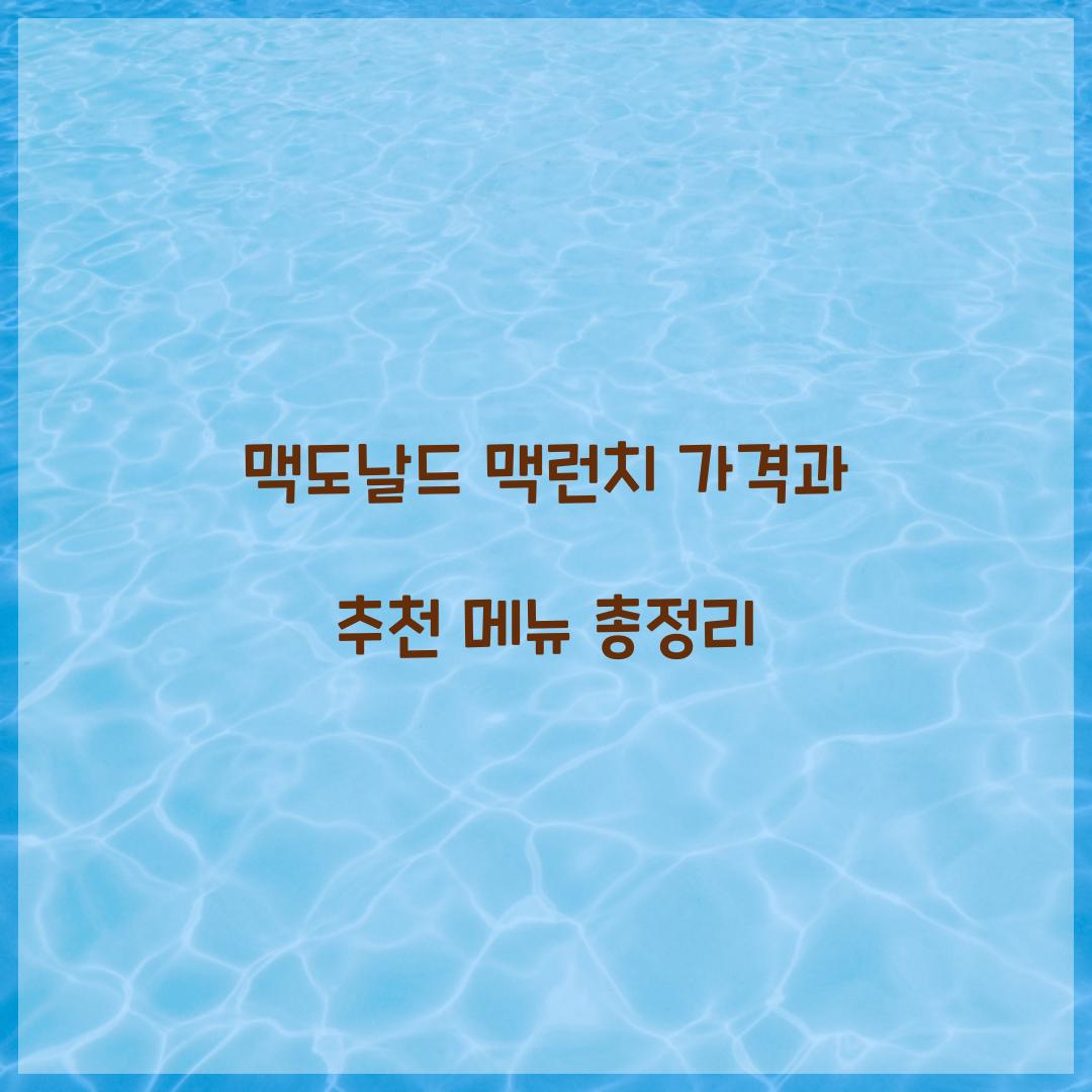 맥도날드 맥런치 가격