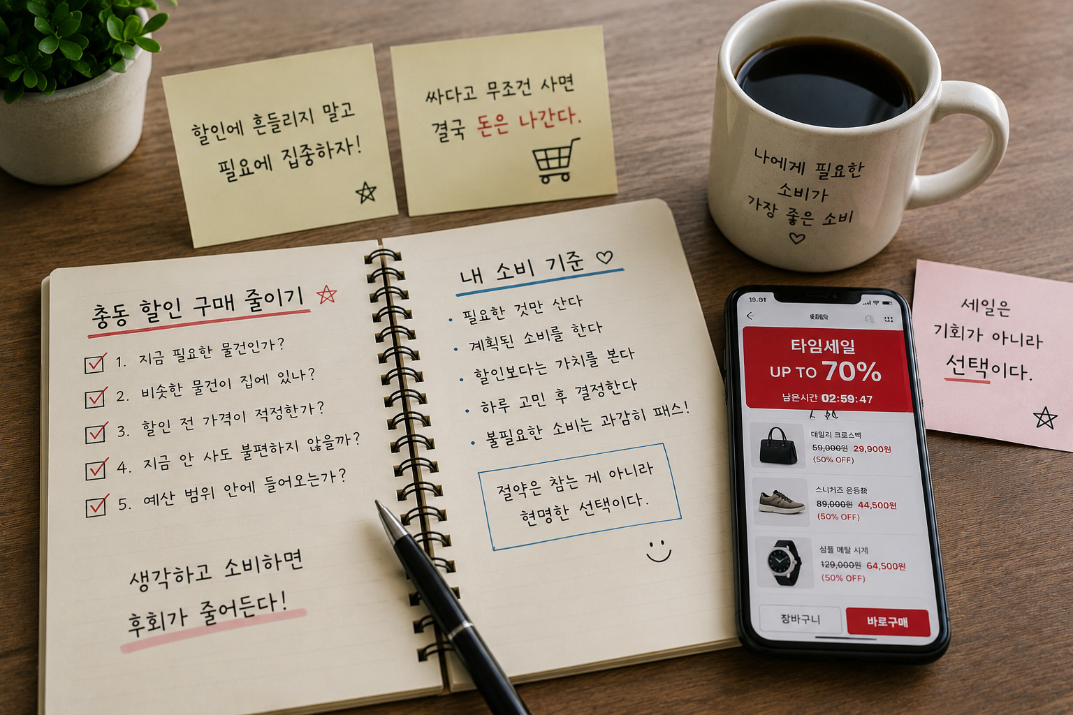충동 할인 구매 줄이기 (손실회피, 장바구니 대기, 소비기준)