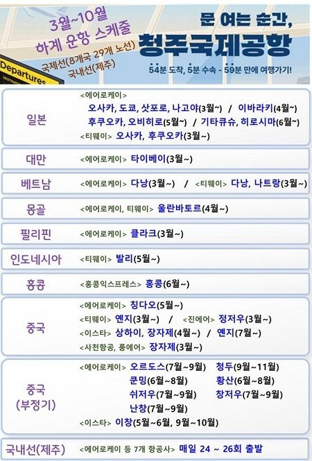 25년 청주공항 운항 노선