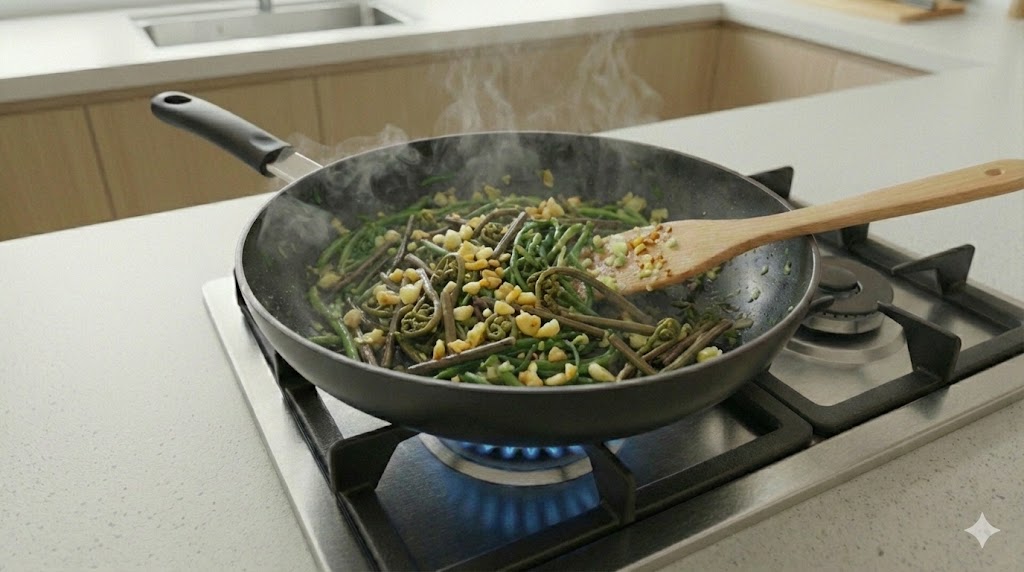 마늘의 알리신 성분이 고사리의 비타민 B1 흡수율을 높여 신진대사를 활성화하고 피로를 해소하는 고사리 들기름 볶음