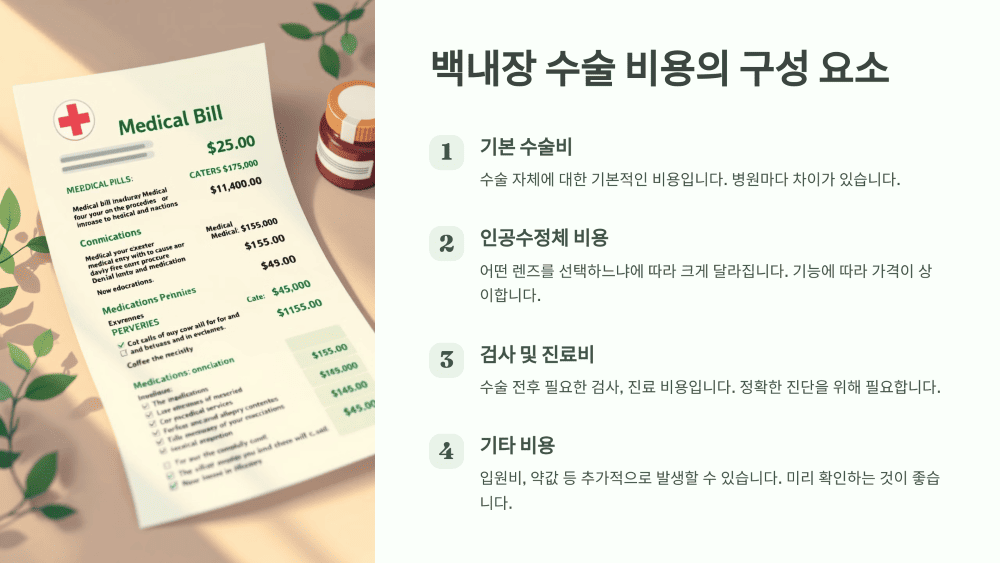 백내장 수술 비용의 구성 요소