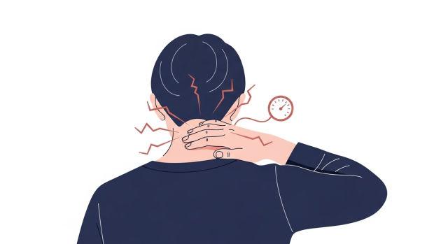 혈압 상승으로 인한 두통·뒷목 뻐근함을 표현한 대사증후군 신체 신호 이미지