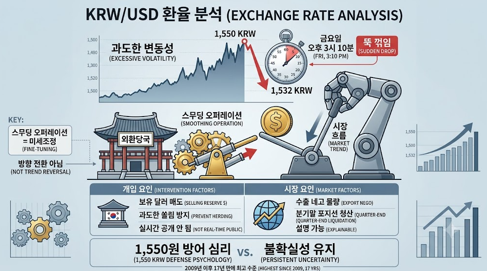 원달러 환율 1550월(당국 개입, 스무딩 오페레이션, 환전 전략)
