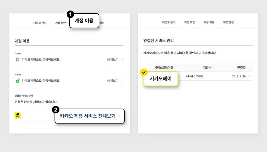 카카오페이 본인인증 계정 확인 화면