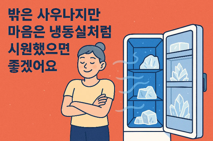 밖은 사우나지만 마음은 냉동실-냉동실 여자 일러스트