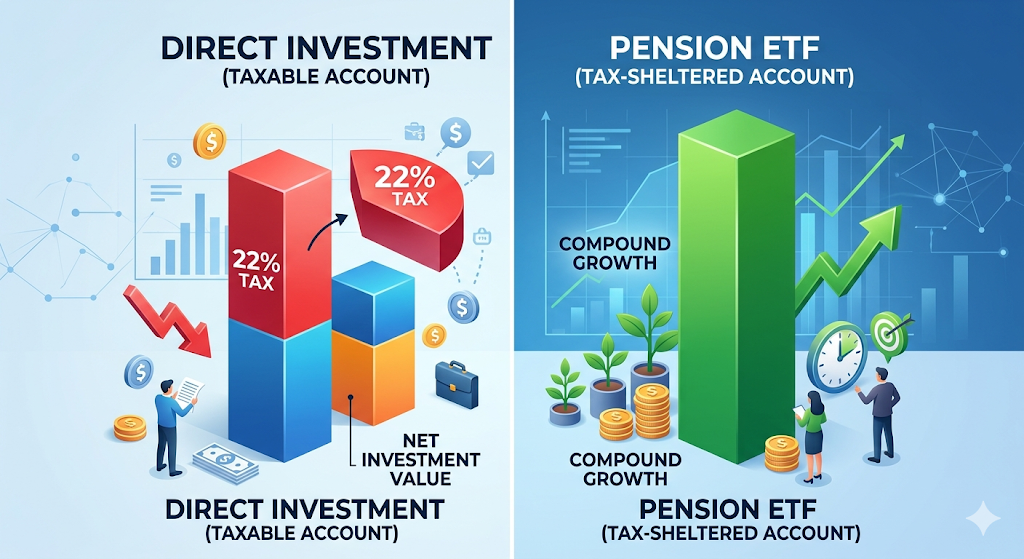 QQQ 직접 투자 vs 국내 ETF 연금 투자 10년 후 수익률 및 세금 차이 비교 인포그래픽