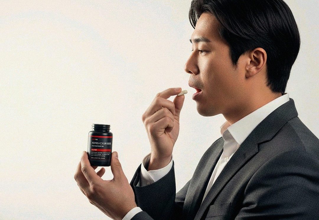 Korean Asian man in late 30s checking health routine