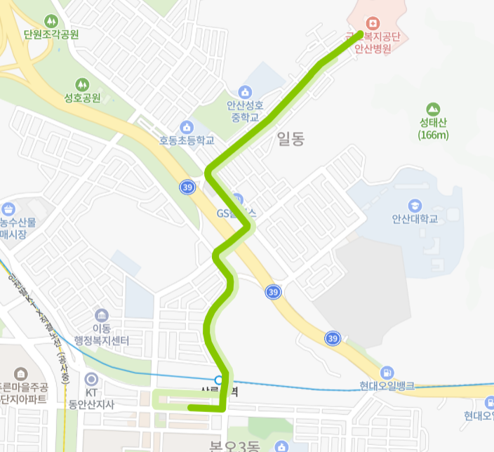 안산-72번-버스-노선-지도