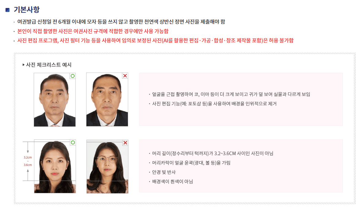 여권사진규격기본사항