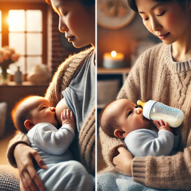 모유와 분유를 함께 먹는 아기 모습