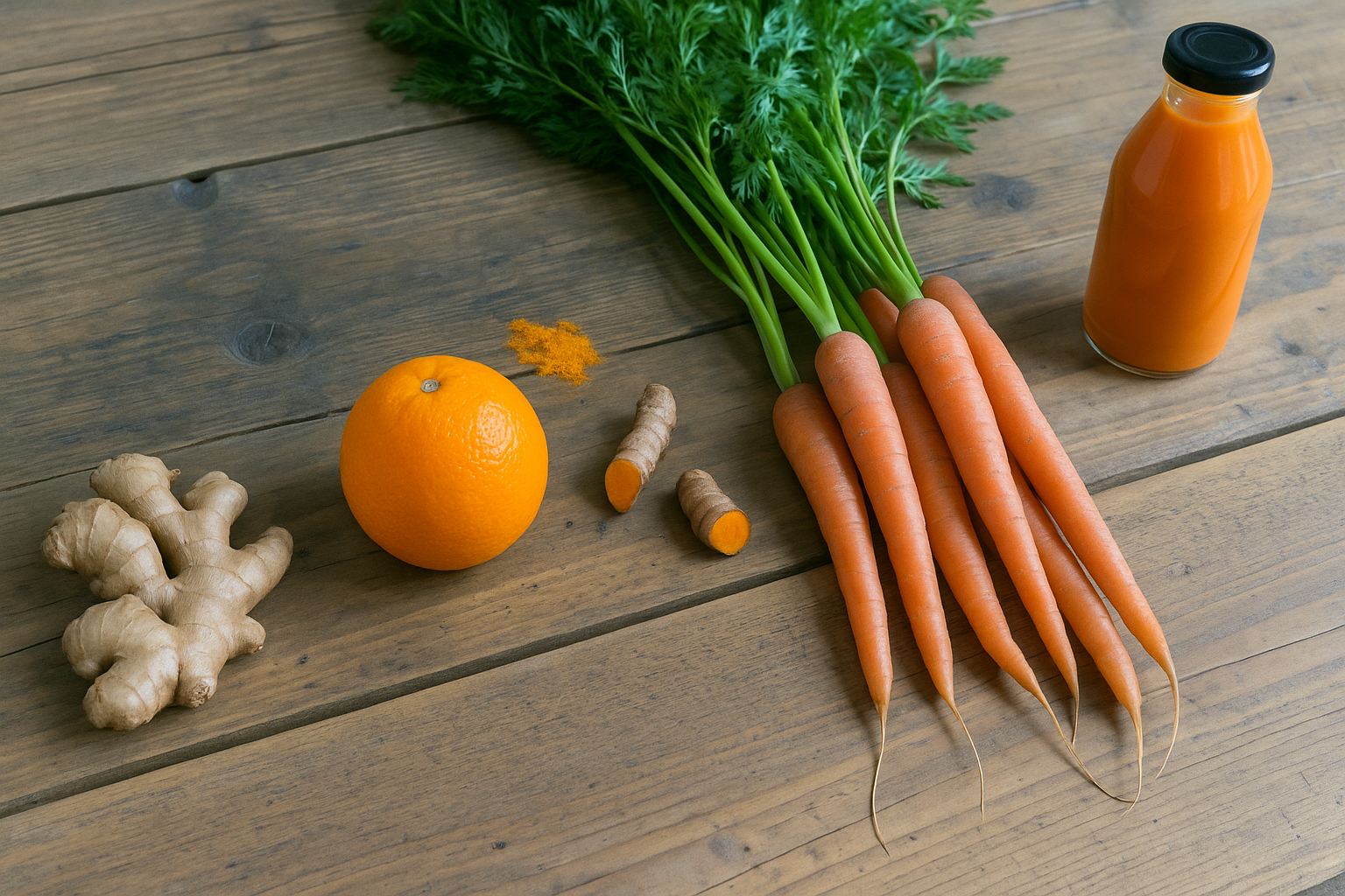 생강, 오렌지, 당근 재료 사진