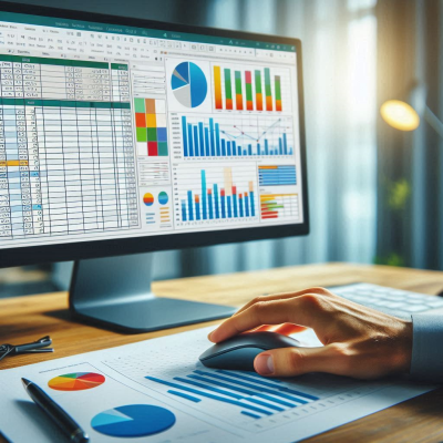 "데이터와 차트를 비교하며 분석하는 모습."