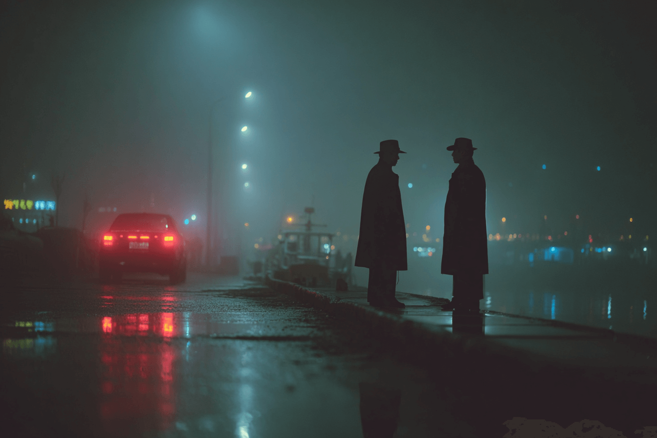 비내린-밤-항구에-서-있는-두-남자